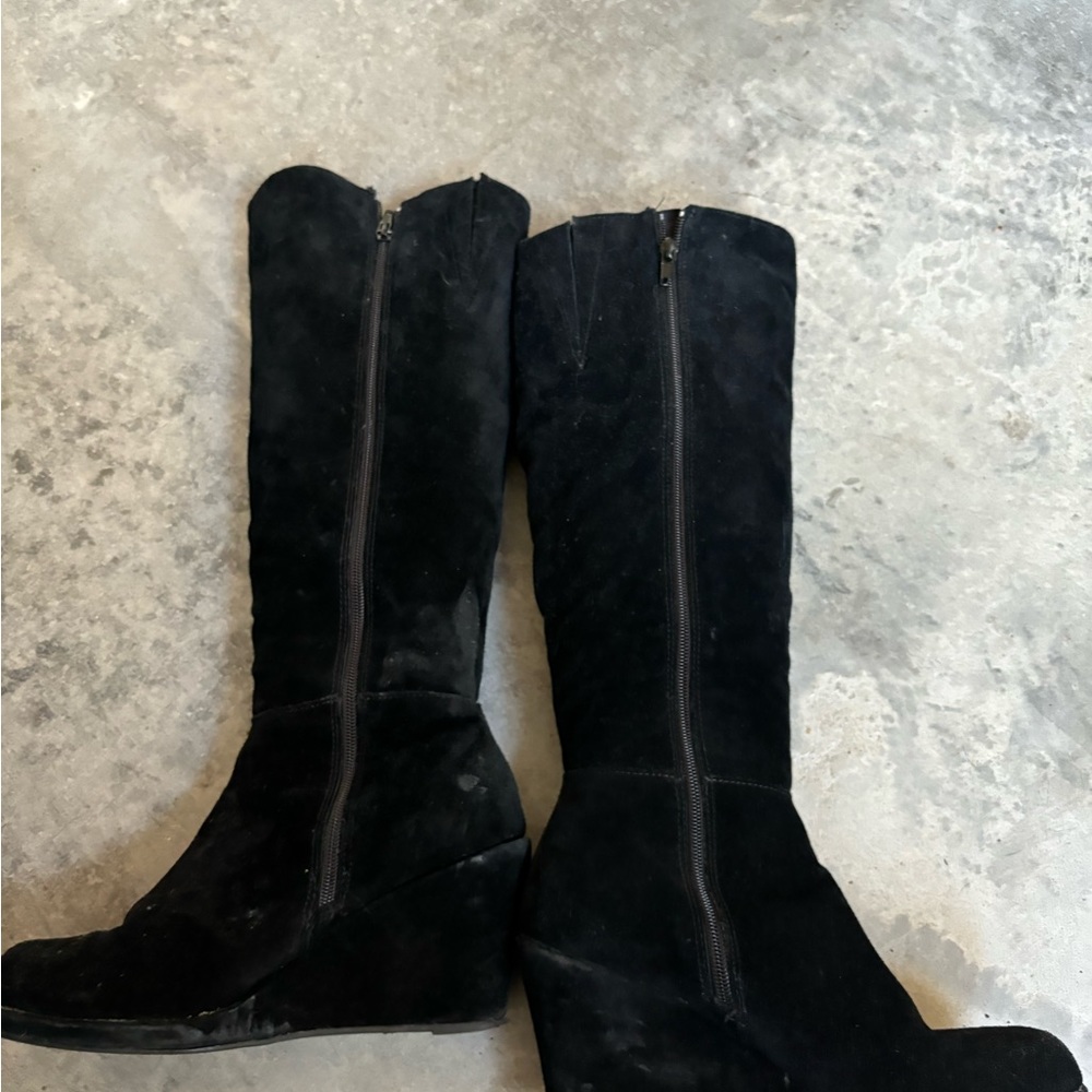 Kendall Black Suede Tall wedge boots